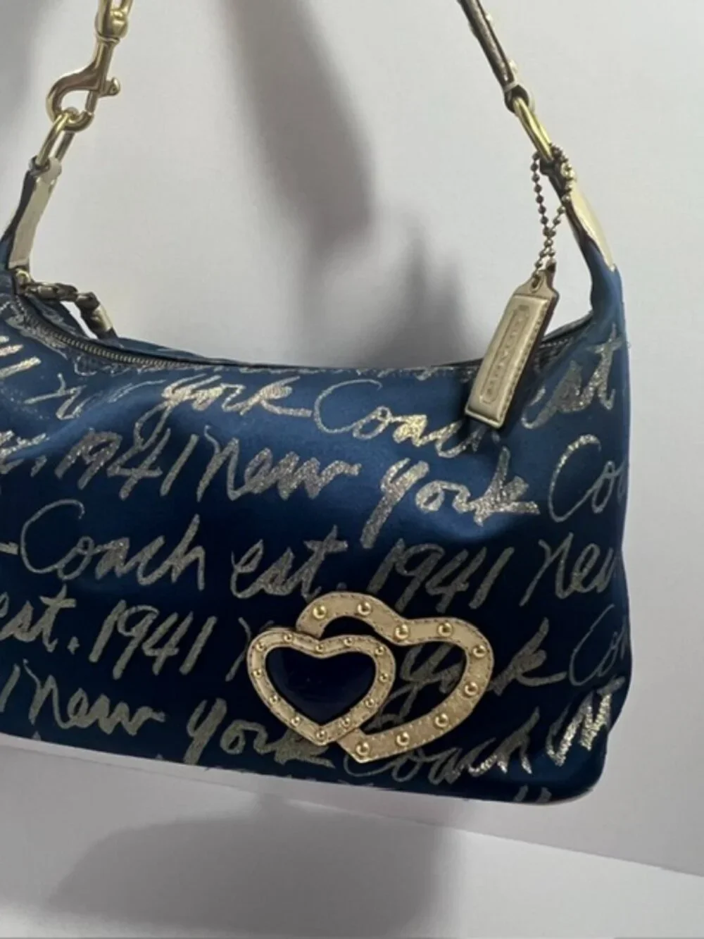 COACH Ltd Ed. 1941 NY Poppy Lurex Celeb. Soho Hobo 2 Heart Bag Navy CertofAuth - Picture 2 of 16